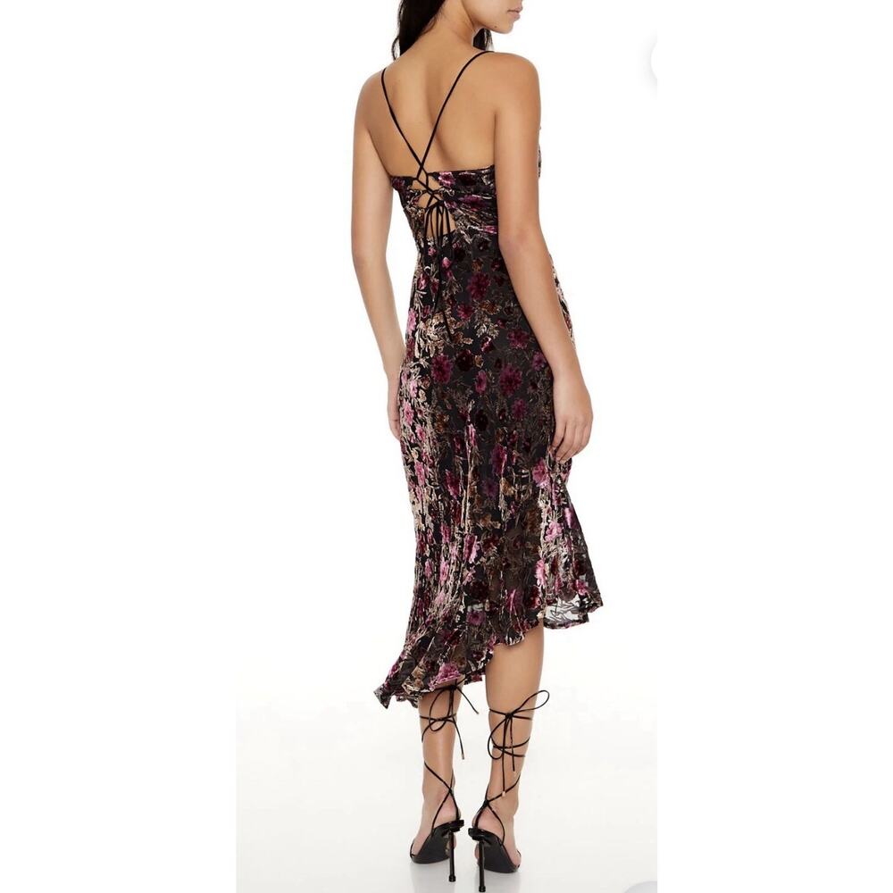 Y2K Sheer Burnout Velvet Floral Slip Dress Dark Coquette Grunge Fairy Asymetric - Picture 4 of 16